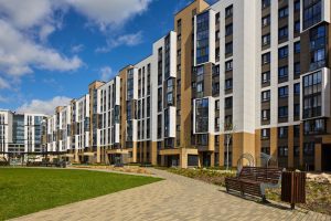 Leasehold property example showing multiple flats and open area for relaxing walks